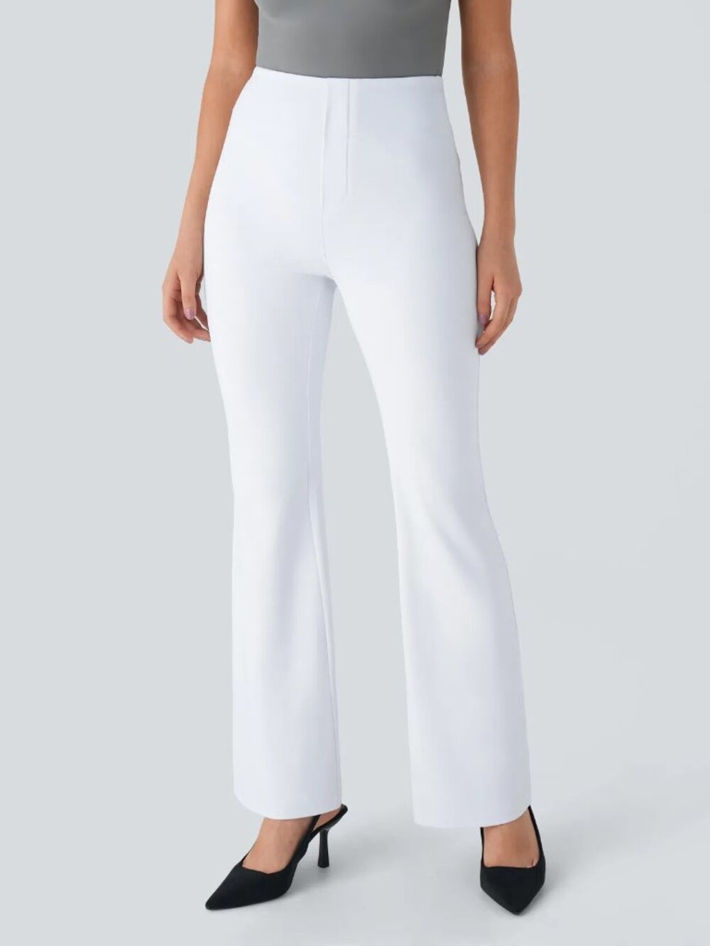 Large White Halara Flex High Waisted Back Side Pocket Slight Flare Work Pants